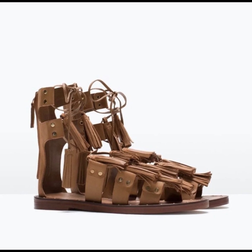 Zara Tassel Leather Roman Gladiator Sandal